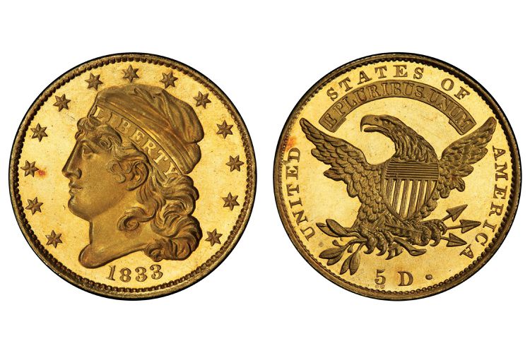 Read more about the article 1833 Proof Capped Bust $5 Gold Half Eagle – Large Date