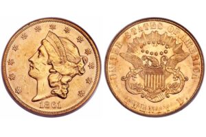 1861 Liberty Head $20 gold Double Eagle Paquet Reverse